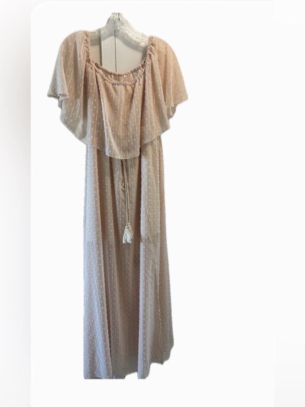 Boho Off-Shoulder Maxi Dress in Blush